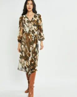 Robe en voile Moon imprimée fumée marron-Lauren Vidal Online
