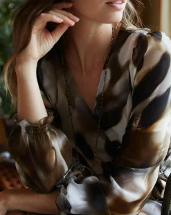 Robe en voile Moon imprimée fumée marron-Lauren Vidal Online
