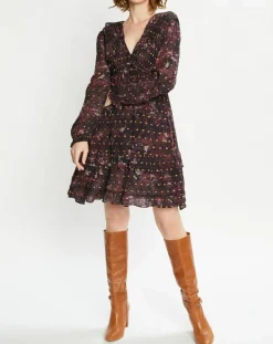 Femme Scotch & Soda Robes^Robe Evasée Lurex col V noir/rose