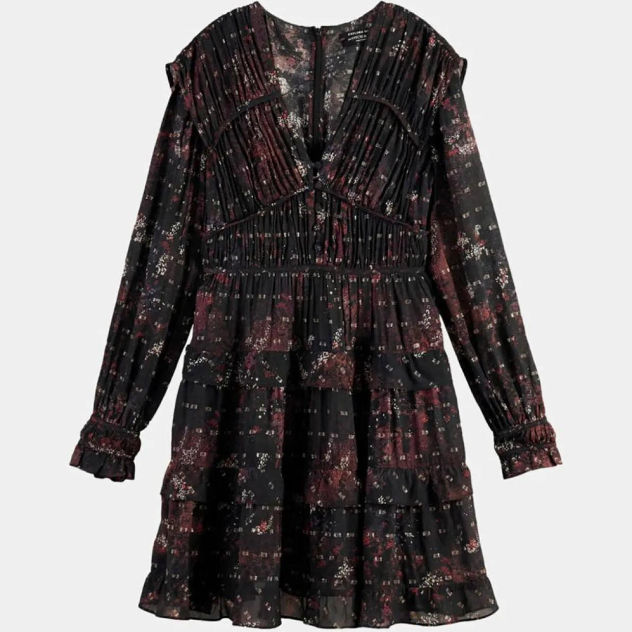 Femme Scotch & Soda Robes^Robe Evasée Lurex col V noir/rose