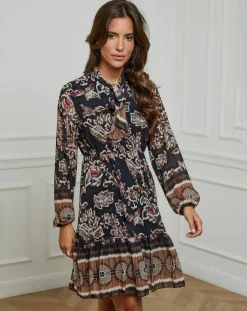 Robe imprimée mi-longue Charlie noire-Alice & Charlotte