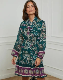 Robe imprimée mi-longue Charlie verte-Alice & Charlotte Discount