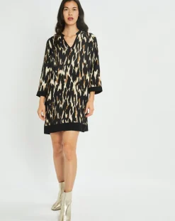 Robe Leoni imprimée fauve noir/beige-Lauren Vidal Outlet