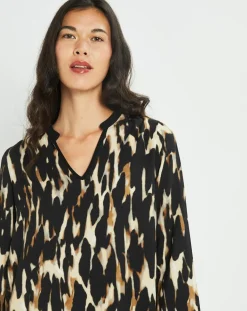 Robe Leoni imprimée fauve noir/beige-Lauren Vidal Outlet