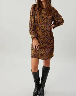 Robe Lizy imprimée ocre/violet-Lauren Vidal Sale