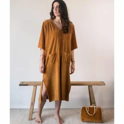 Femme Bed and Philosophy Robes^Robe longue en éponge jaune