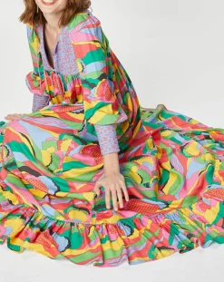 Robe longue Purple Country print bleu gris-Manoush New