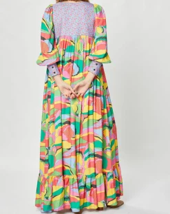 Robe longue Purple Country print bleu gris-Manoush New