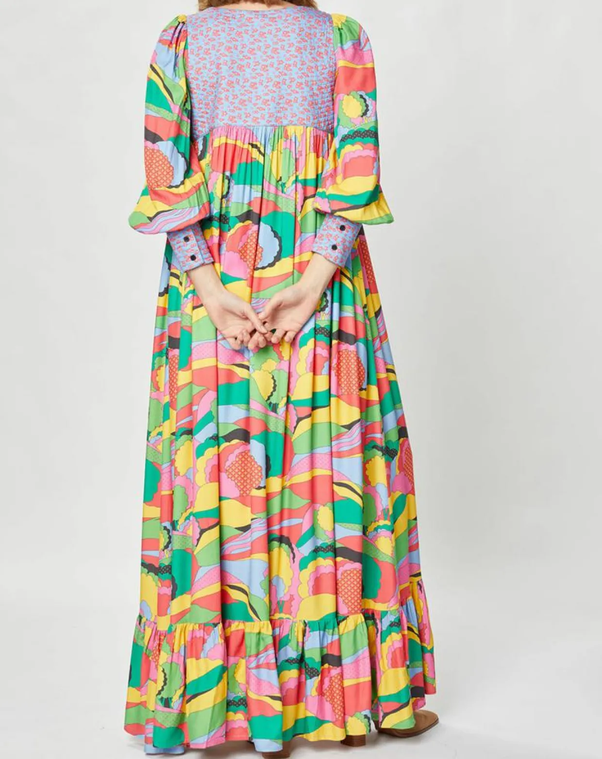 Robe longue Purple Country print bleu gris-Manoush New