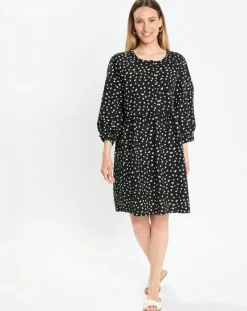 Robe manches ballons imprimée fleurs noire-Marc O'Polo Outlet