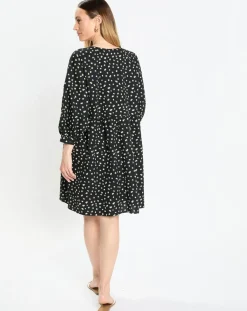 Robe manches ballons imprimée fleurs noire-Marc O'Polo Outlet