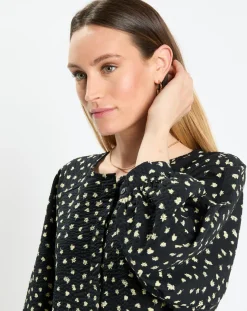 Robe manches ballons imprimée fleurs noire-Marc O'Polo Outlet