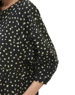 Robe manches ballons imprimée fleurs noire-Marc O'Polo Outlet