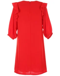 Robe manches volantes rouge-Derhy Online