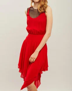Robe midi 100% Soie rouge-Karl Lagerfeld New