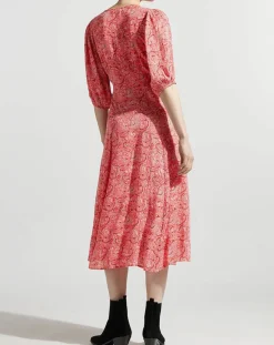Femme Garance Paris Robes^Robe midi portefeuille Nacre imprimée rose