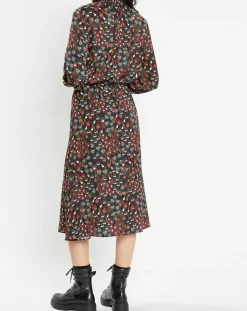 Robe mi-longue fluide Gautier imprimée noire-Galeries Lafayette Discount