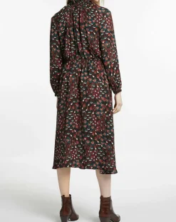 Robe mi-longue fluide Gautier imprimée noire-Galeries Lafayette Discount