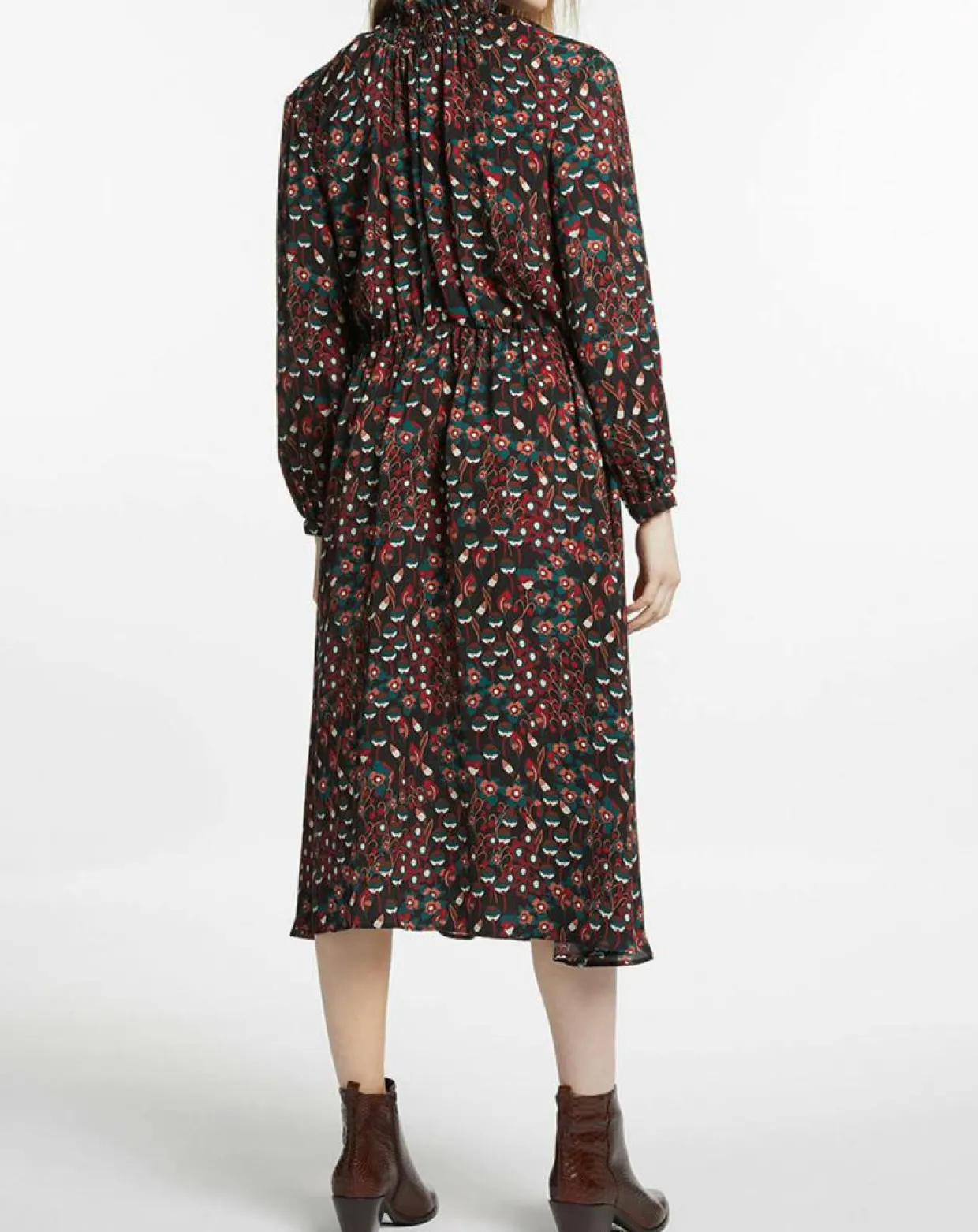 Robe mi-longue fluide Gautier imprimée noire-Galeries Lafayette Discount