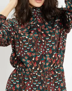 Robe mi-longue fluide Gautier imprimée noire-Galeries Lafayette Discount