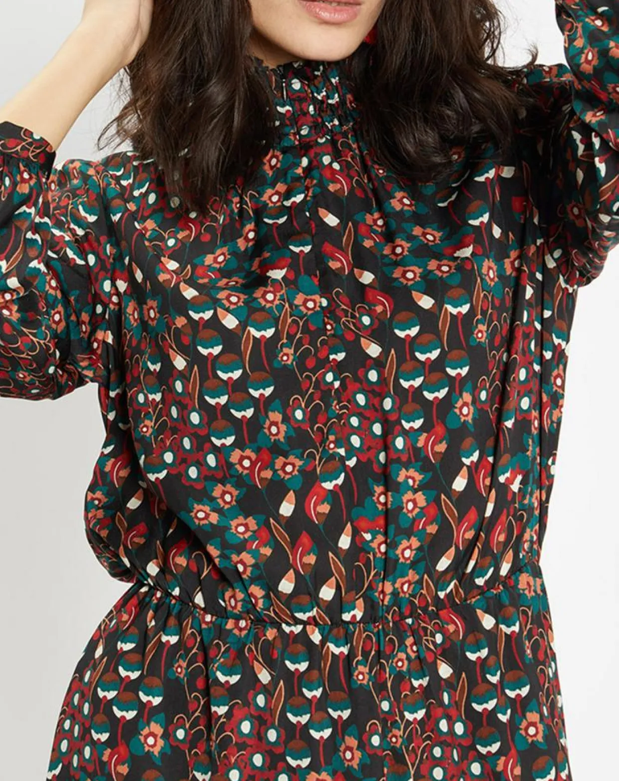 Robe mi-longue fluide Gautier imprimée noire-Galeries Lafayette Discount