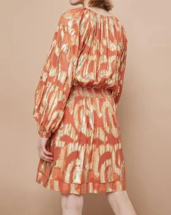 Femme Mare di Latte Robes^Robe Oleria courte patineuse imprimée orange