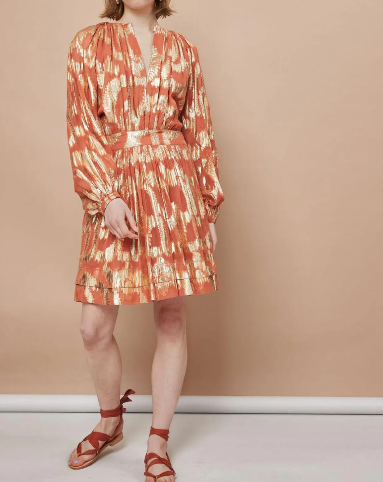 Femme Mare di Latte Robes^Robe Oleria courte patineuse imprimée orange