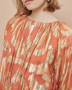 Femme Mare di Latte Robes^Robe Oleria courte patineuse imprimée orange