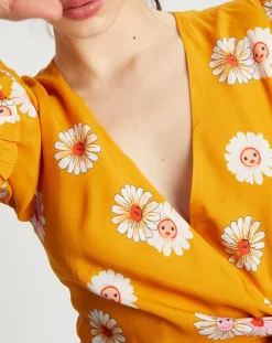 Femme Manoush Robes^Robe Paquerette imprimée jaune moutarde