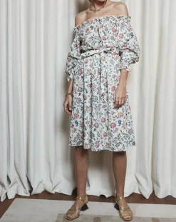 Robe épaules dénudées imprimé liberty multicolore-Maison Père Discount
