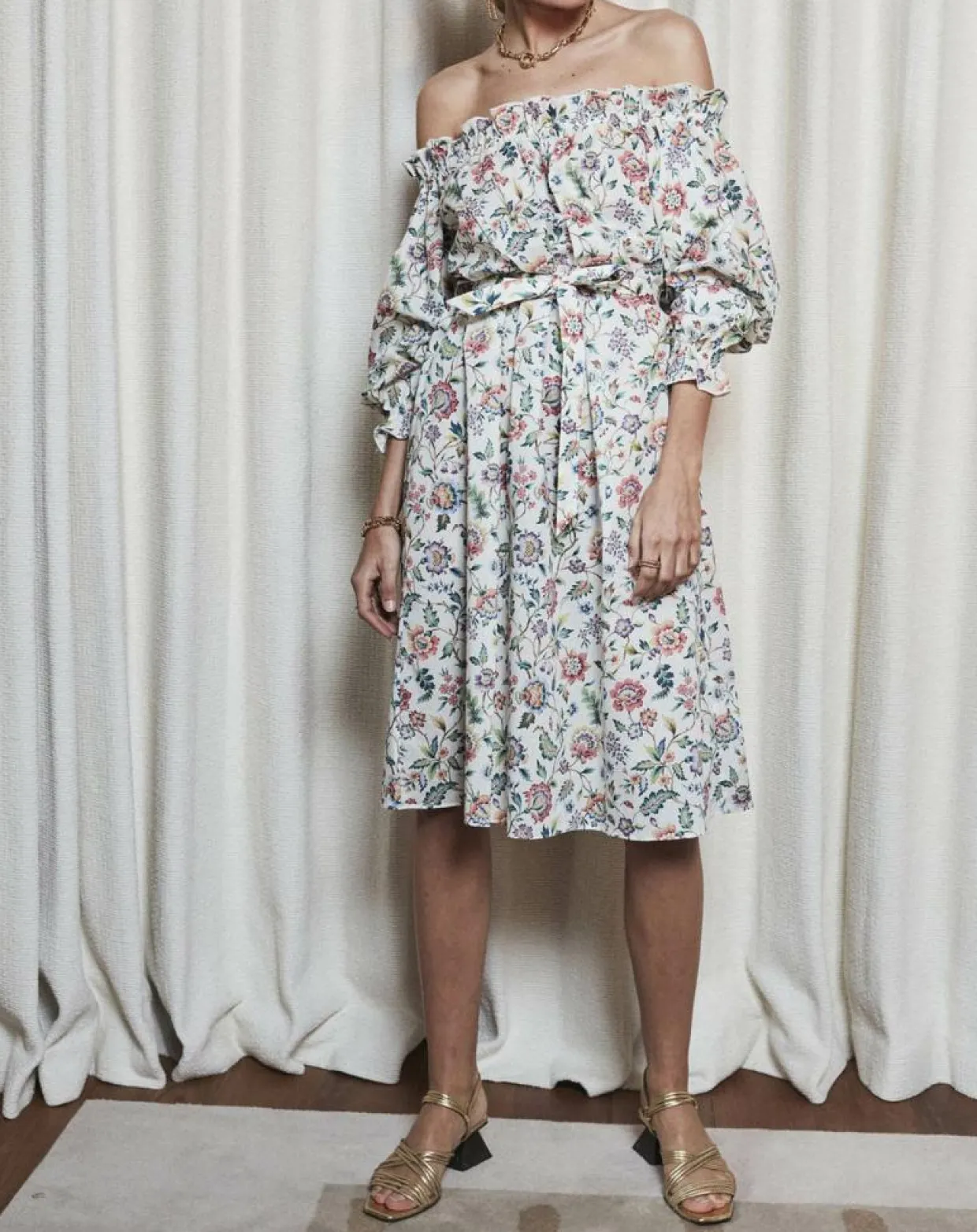 Robe épaules dénudées imprimé liberty multicolore-Maison Père Discount