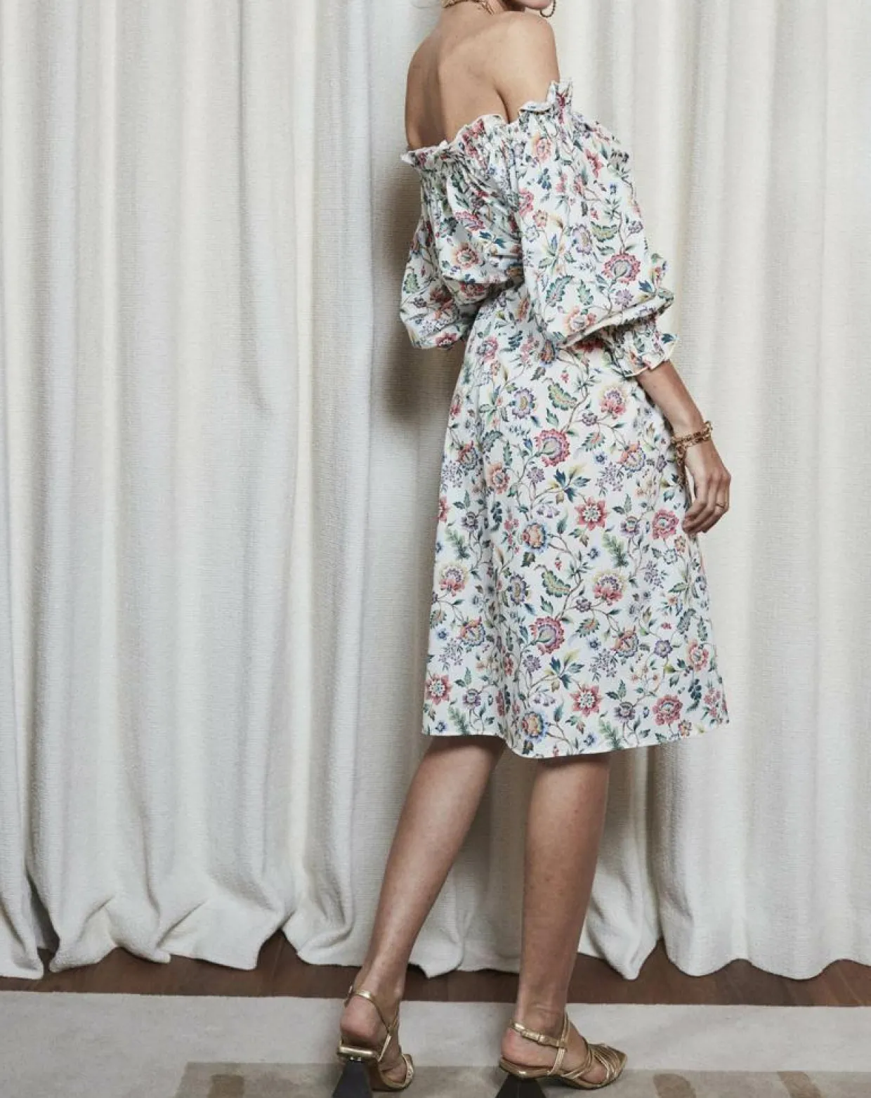 Robe épaules dénudées imprimé liberty multicolore-Maison Père Discount