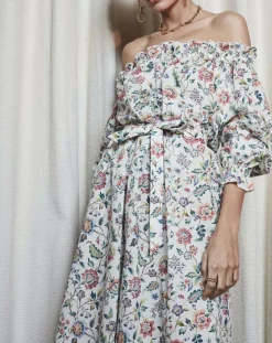 Robe épaules dénudées imprimé liberty multicolore-Maison Père Discount