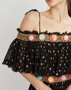 Femme Manoush Robes^Robe épaules dénudées Luna noir/doré