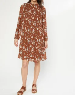 Femme Esprit Robes^Robe plissée à imprimé fleurs marron/bleu