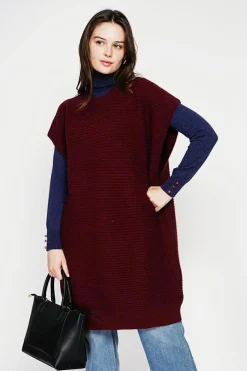 Robe poncho col rond bordeaux-C&Jo Best