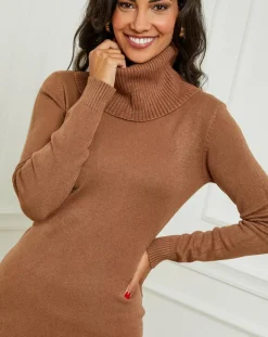 Robe pull en Cachemire mélangé Stéphanie café-Soft Cashmere Outlet