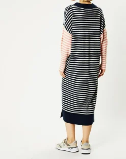 Robe pull marinière 100% Cachemire Fabia col V rayures marine/écru/rose-Galeries Lafayette