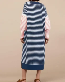 Robe pull marinière 100% Cachemire Fabia col V rayures marine/écru/rose-Galeries Lafayette
