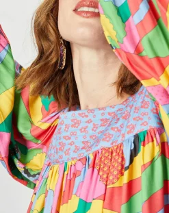 Femme Manoush Robes^Robe Purple Country print bleu gris