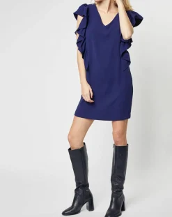 Robe Rayan à volants bleu marine-Karl Marc John Outlet