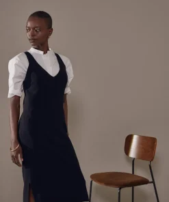 Robe Raymonde col V côtelée noir-Rodier Online