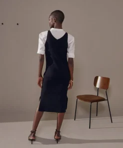Robe Raymonde col V côtelée noir-Rodier Online