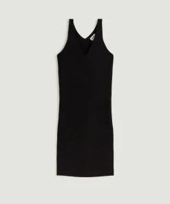 Robe Raymonde col V côtelée noir-Rodier Online
