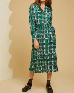 Robe satinée Mina imprimée verte-Chloé Stora New