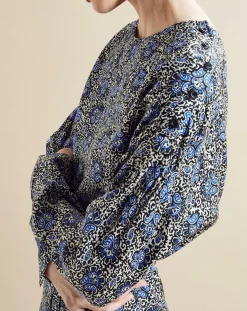 Femme Chloé Stora Robes^Robe satinée Naima imprimée bleu/noir/écru