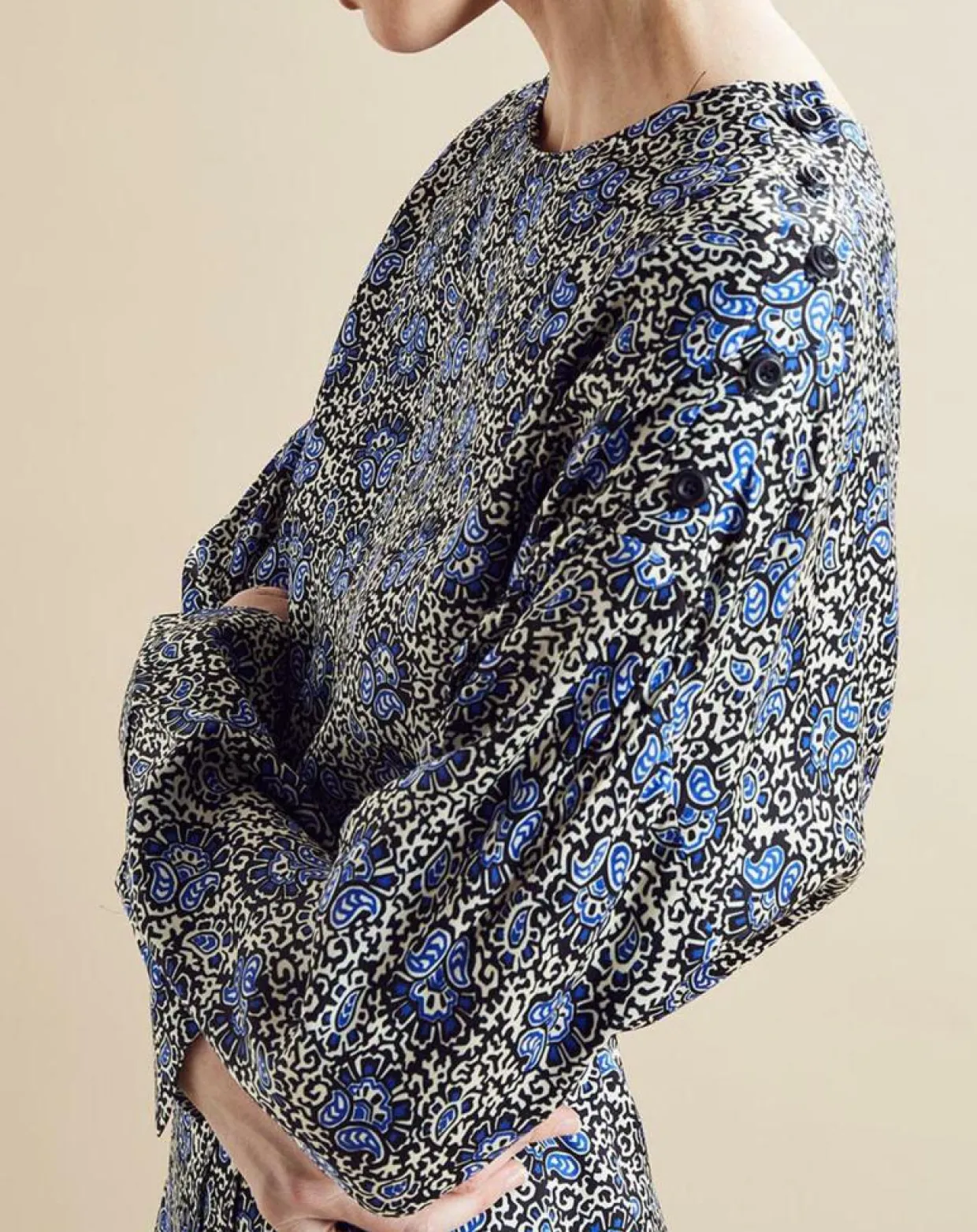 Femme Chloé Stora Robes^Robe satinée Naima imprimée bleu/noir/écru