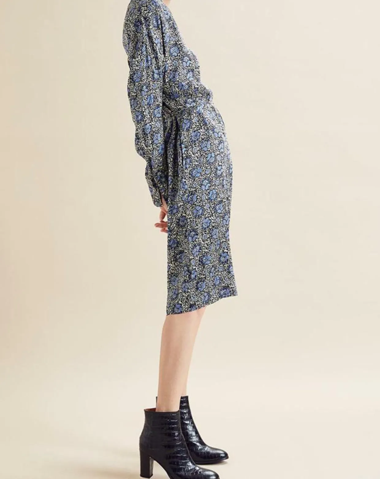 Femme Chloé Stora Robes^Robe satinée Naima imprimée bleu/noir/écru