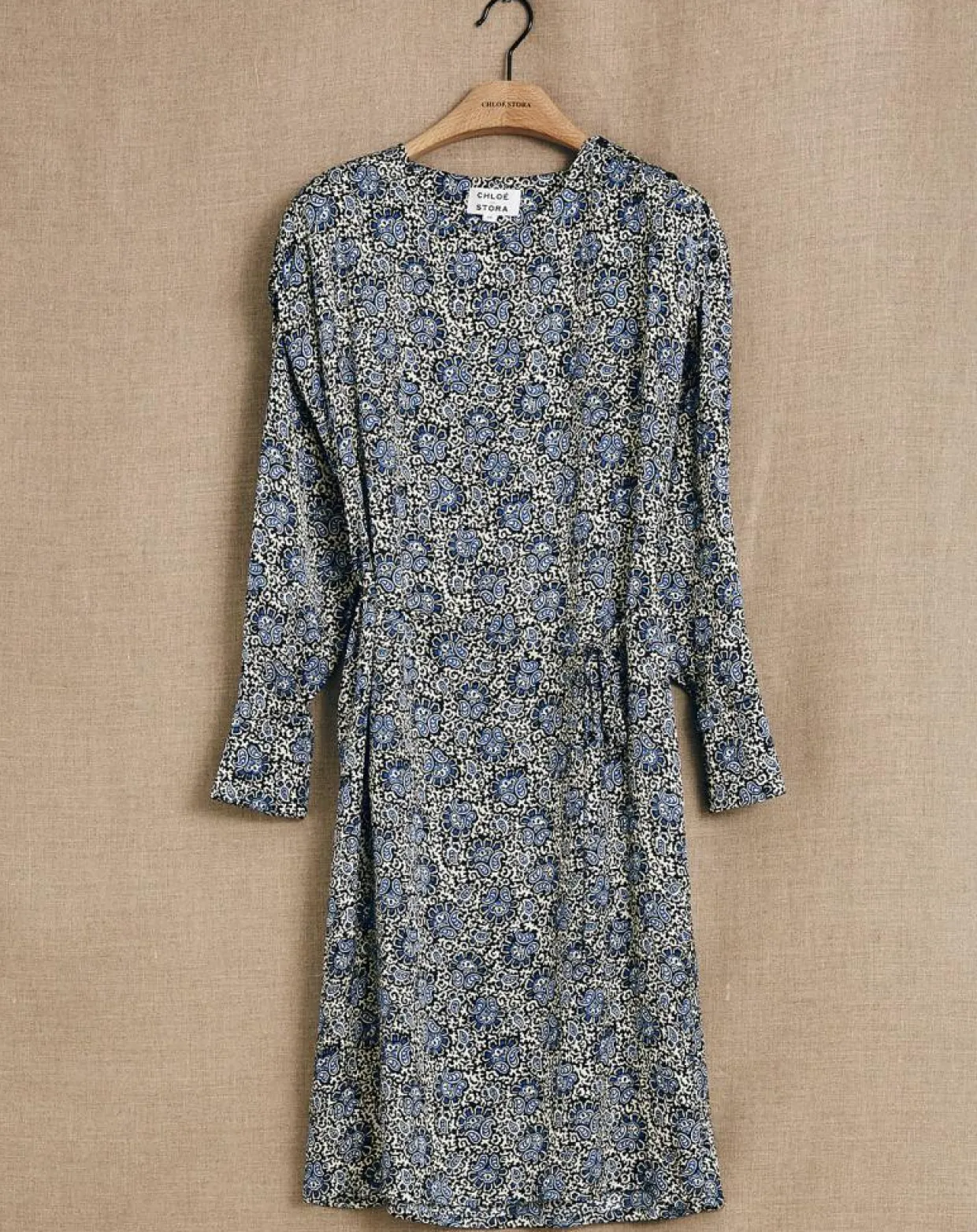 Femme Chloé Stora Robes^Robe satinée Naima imprimée bleu/noir/écru