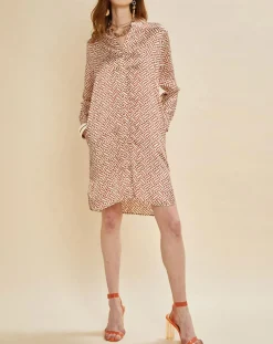 Robe satinée Roya imprimée terre/écru-Chloé Stora Sale